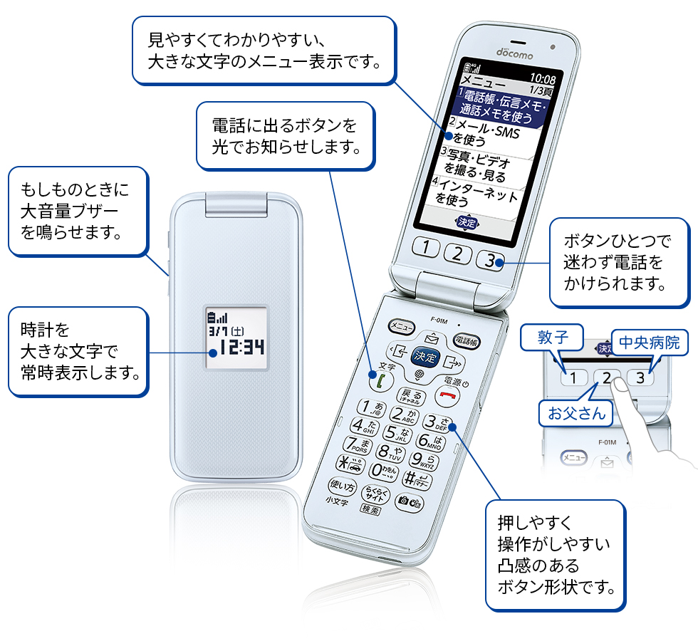 スマートフォン/携帯電話 携帯電話本体 らくらくホン F-01M：製品紹介 | FCNT株式会社