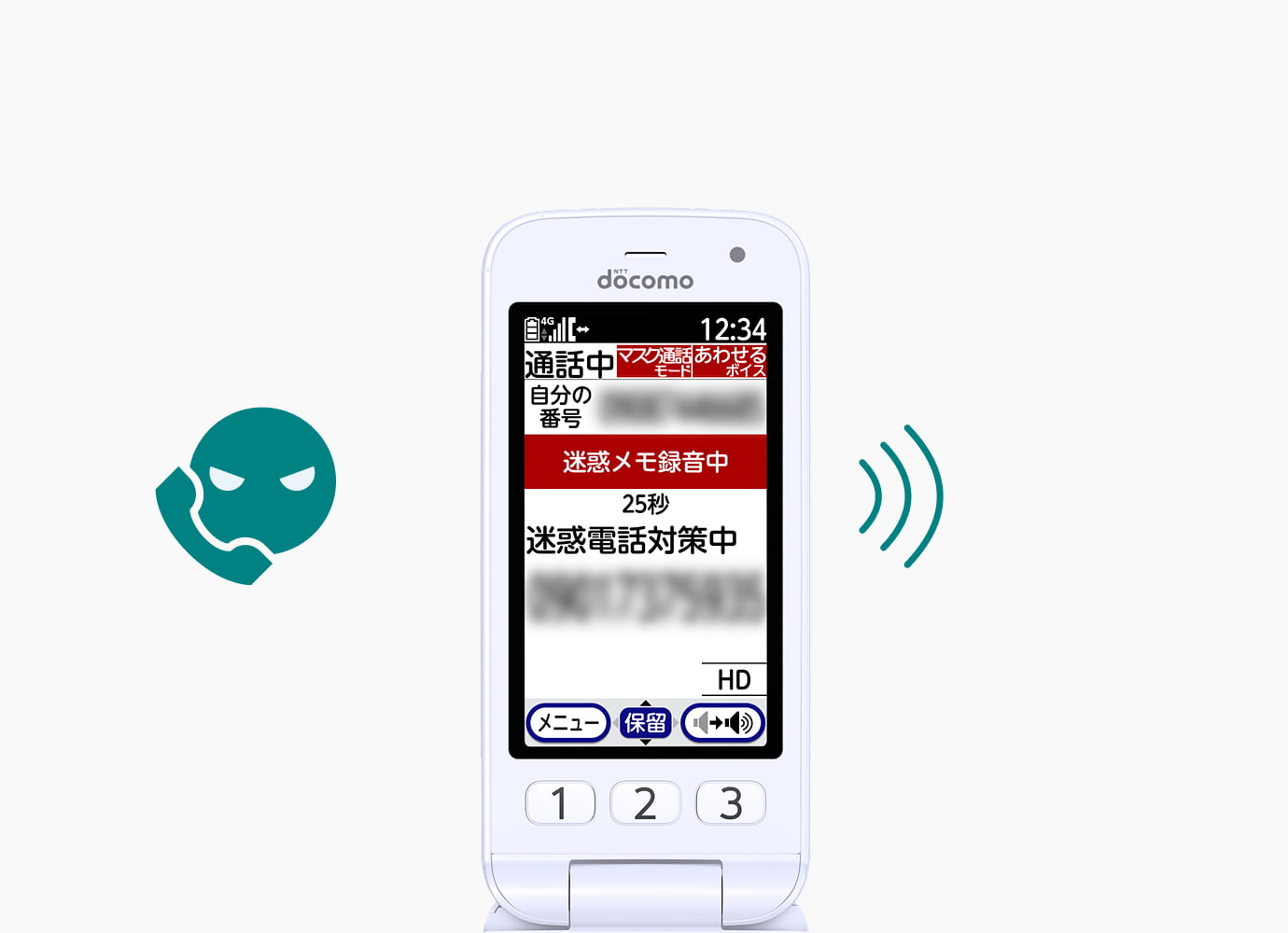 迷惑電話対策機能 相手を牽制し、会話を録音。後で周囲の人に相談できる